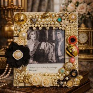 One of a Kind Vintage Style Pearl and Jewel Photo Frame Bold Statement Decor